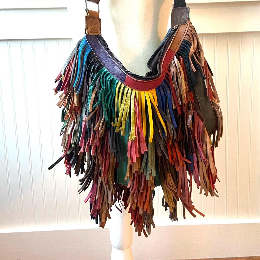Vintage. Festival,Boho Leather fringe 70's style handbag